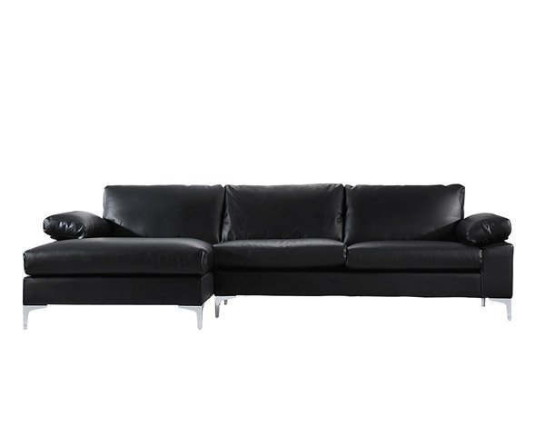 Modern Large Faux Leather Sectional, Black Faux Leather Chaise Lounge