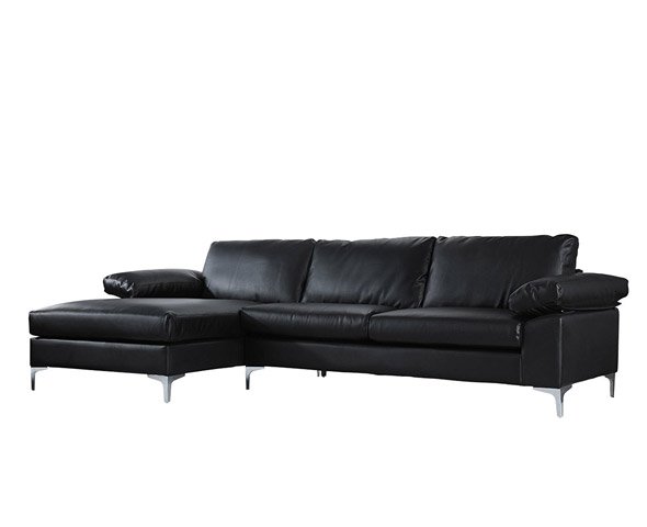 Modern Large Faux Leather Sectional, Black Faux Leather Chaise Lounge