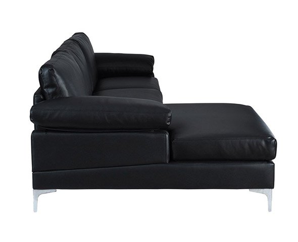 Modern Large Faux Leather Sectional, Black Pu Leather Chaise Lounge
